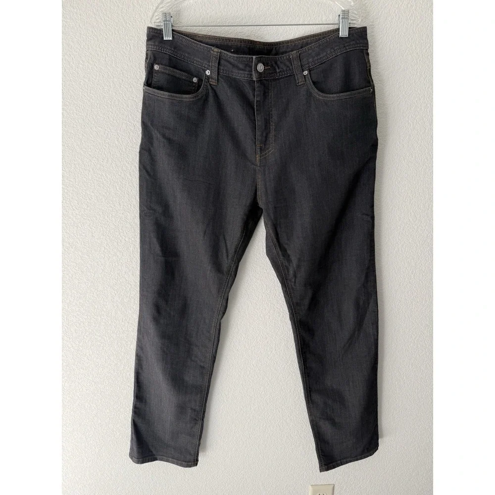 Prana Mens Bridger Jeans 36x32 Black Dark Wash Straight Leg Slim Fit